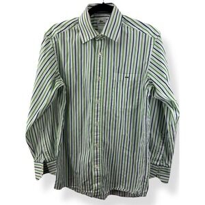 Lacoste Striped Dress Shirt Long Sleeve ButtonUp Casual Mens 38 White Green/Blue